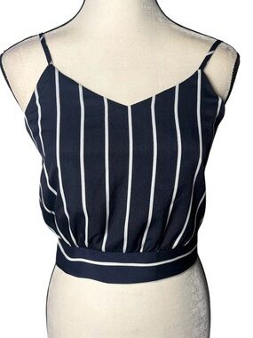 Navy and White Striped Crop Top with Tie Back (Size S)
